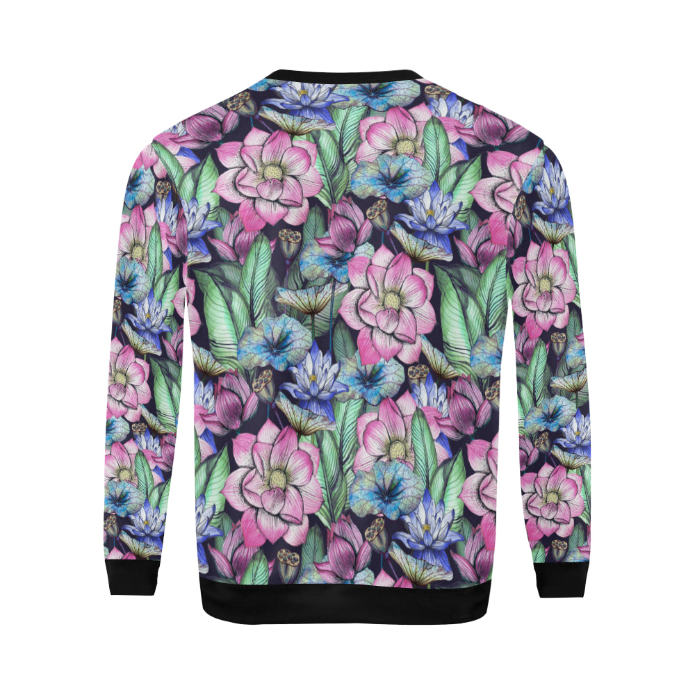 Water Lily Pattern Print Design WL07 Men Long Sleeve Sweatshirt