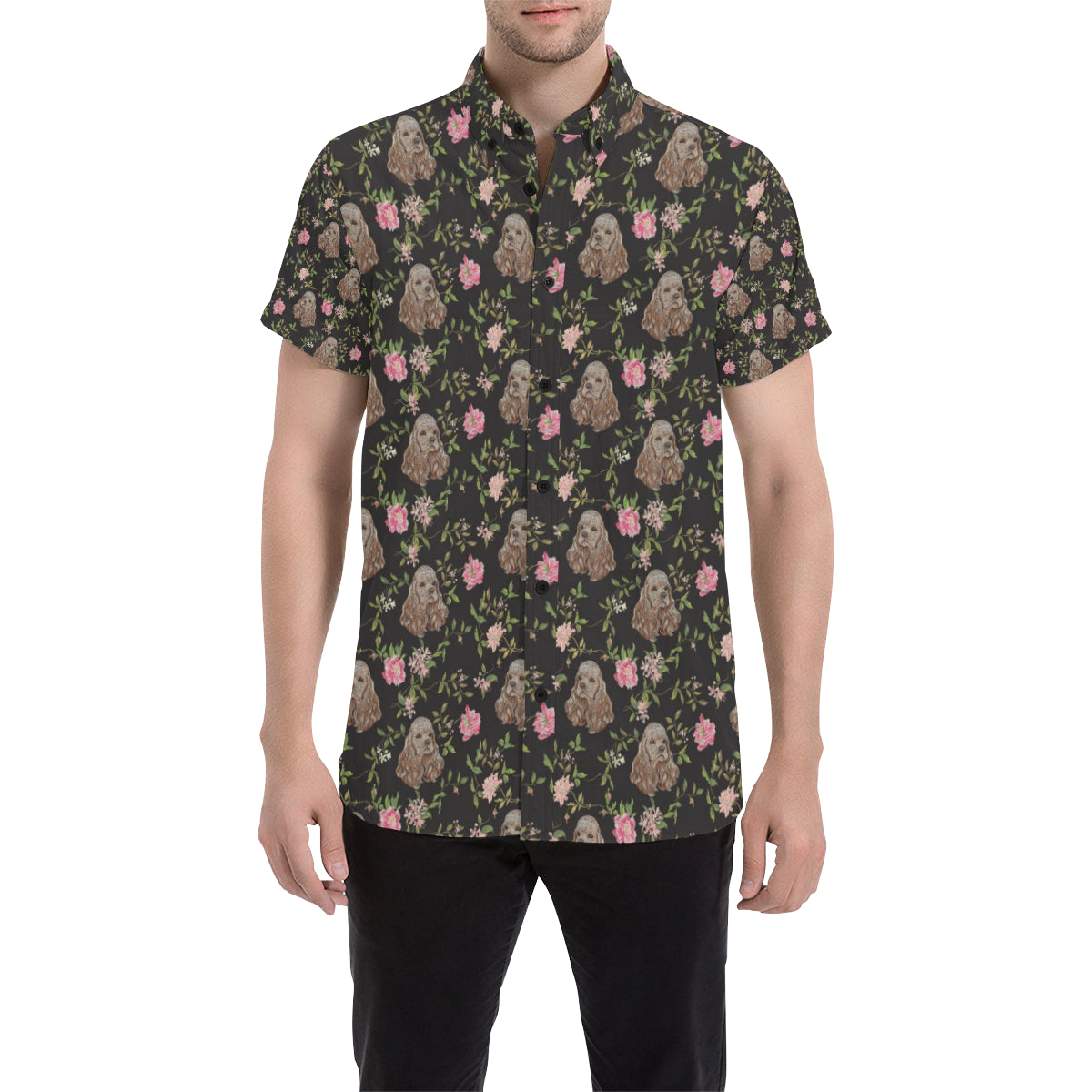 Cocker Pattern Print Design 03 Men's Short Sleeve Button Up Shirt