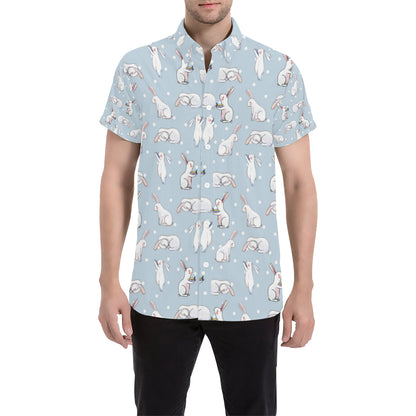 Rabbit Pattern Print Design RB06 Men's Short Sleeve Button Up Shirt