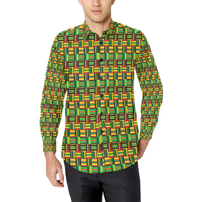 African Zip Zag Print Pattern Men's Long Sleeve Shirt