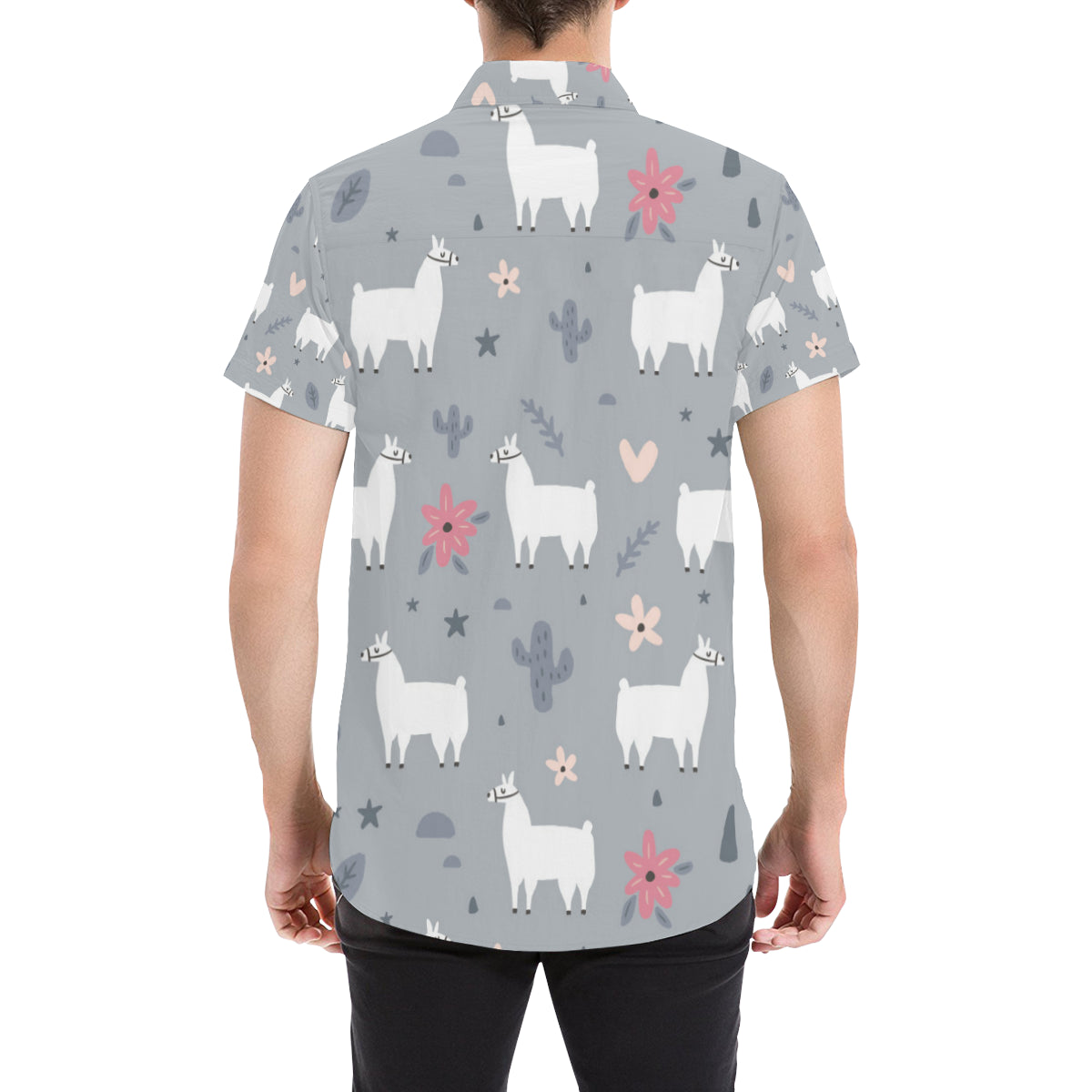 Llama Pattern Print Design 010 Men's Short Sleeve Button Up Shirt