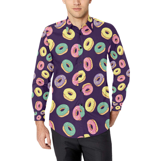 Donut Pattern Print Design DN08 Men's Long Sleeve Shirt