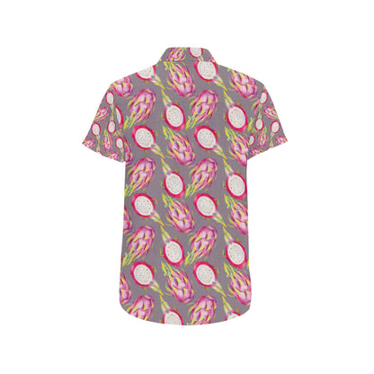 Dragonfruit Pattern Print Design DF03 Men's Short Sleeve Button Up Shirt