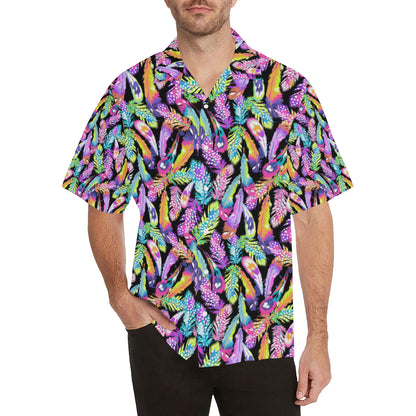 Neon Feather Pattern Print Design A02 Men's Hawaiian Shirt
