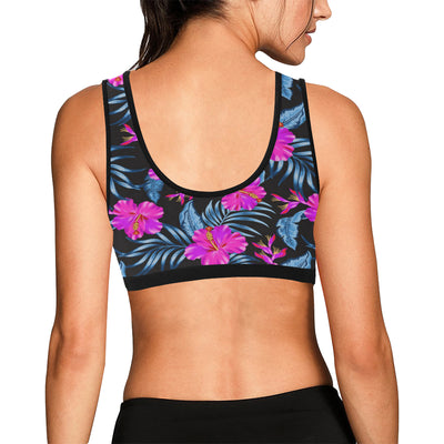 Neon Pink Hibiscus Pattern Print Design HB015 Sports Bra