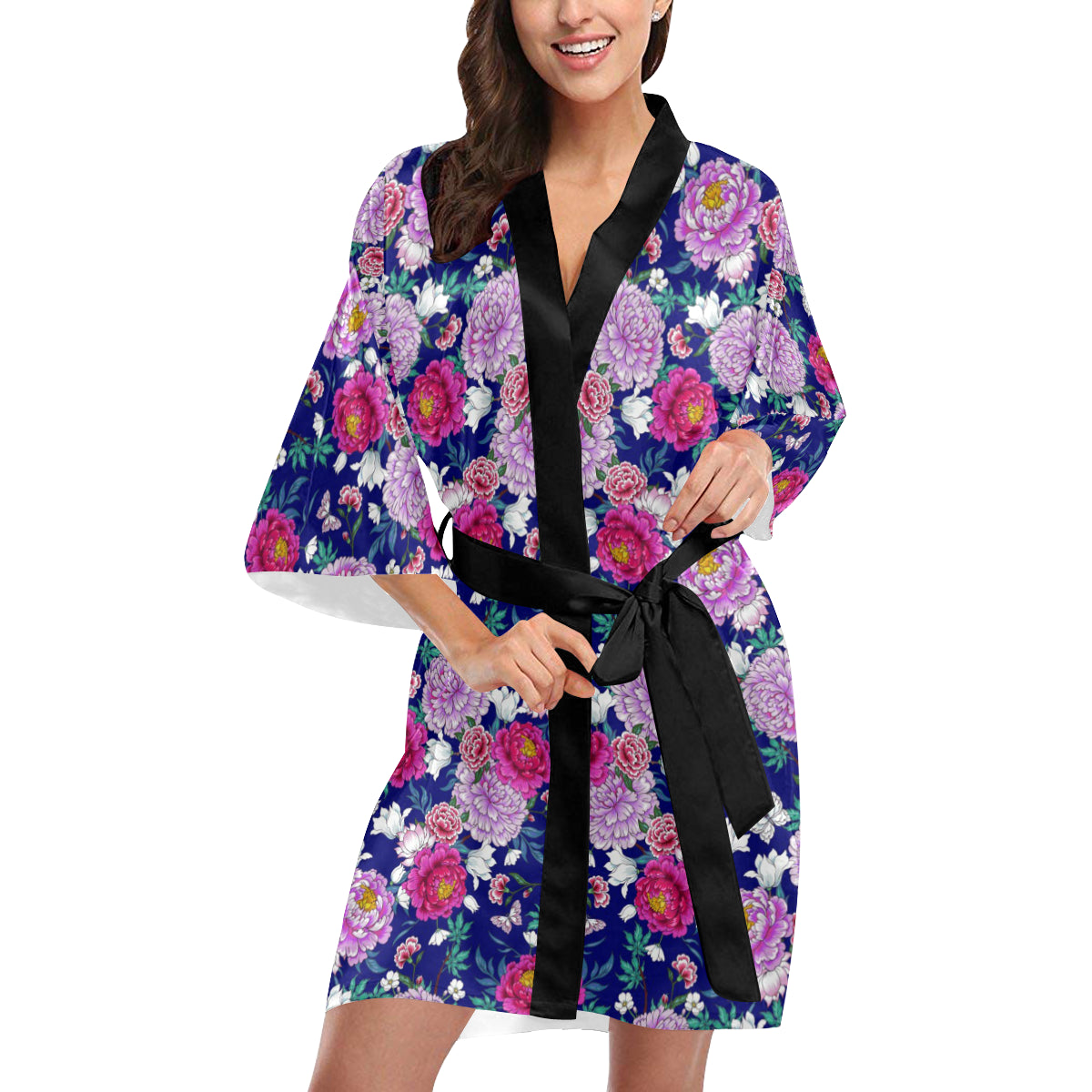 Dahlia Pattern Print Design DH013 Women's Short Kimono