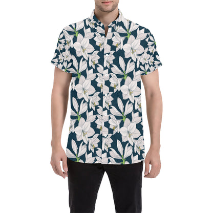 Amaryllis Pattern Print Design AL02 Men's Short Sleeve Button Up Shirt