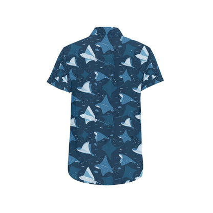 Manta Ray Pattern Print Design 02 Men's Short Sleeve Button Up Shirt