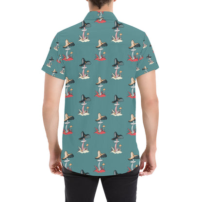 Mushroom Pattern Print Design A04 Men's Short Sleeve Button Up Shirt