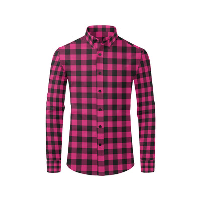 Pink Tartan Plaid Pattern Men's Long Sleeve Shirt