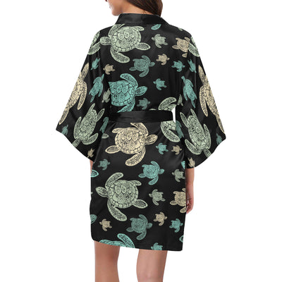 Sea Turtle Stamp Pattern Women's Short Kimono