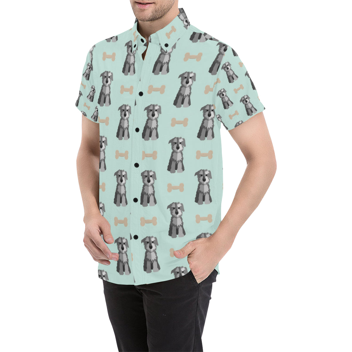 Schnauzers Pattern Print Design A03 Men's Short Sleeve Button Up Shirt