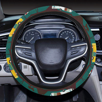 Camper Pattern Print Design 05 Steering Wheel Cover with Elastic Edge