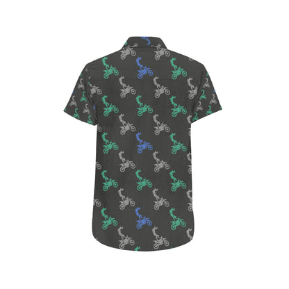 Motocross Pattern Print Design 02 Men's Short Sleeve Button Up Shirt