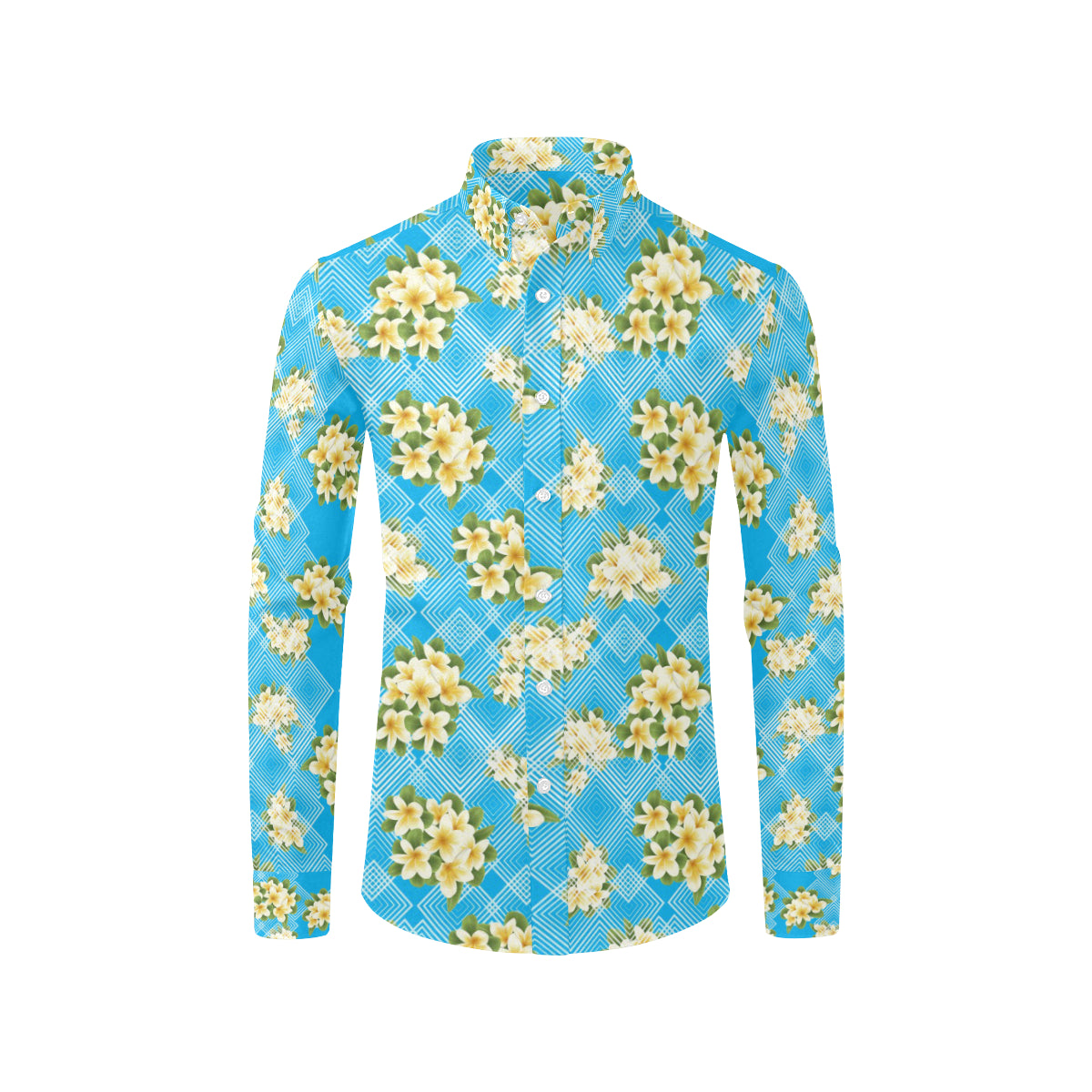 Yellow Plumeria Design Print Pattern Men's Long Sleeve Shirt