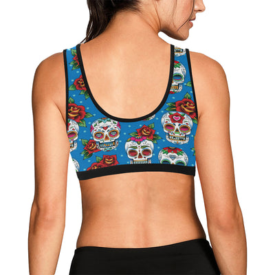 Sugar Skull Rose Pattern Sports Bra