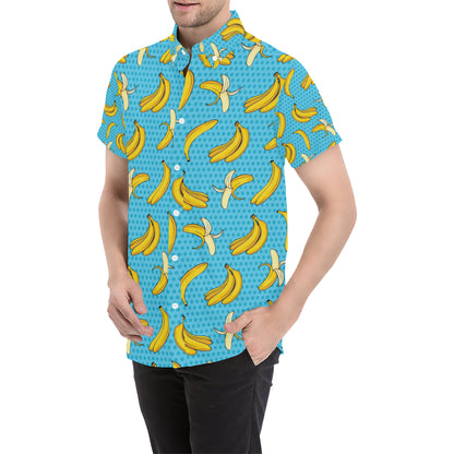 Banana Pattern Print Design BA08 Men's Short Sleeve Button Up Shirt