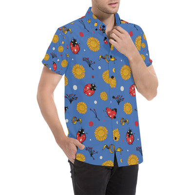 Ladybug Pattern Print Design 05 Men's Short Sleeve Button Up Shirt