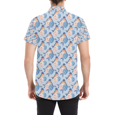 Bluebird Pattern Print Design 01 Men's Short Sleeve Button Up Shirt