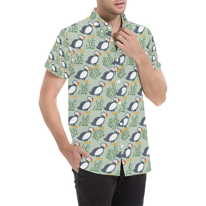 Puffin Pattern Print Design A04 Men's Short Sleeve Button Up Shirt