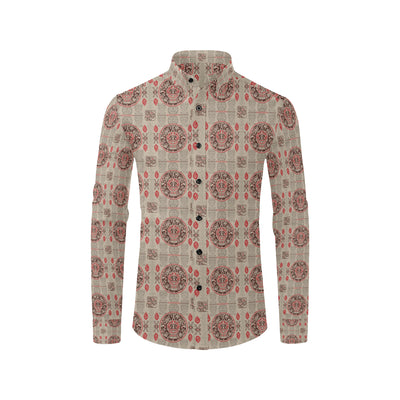 Calendar Aztec Print Pattern Men's Long Sleeve Shirt