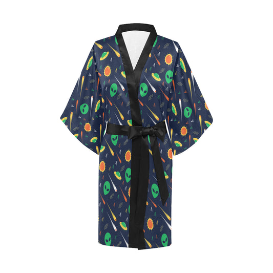 Alien UFO Pattern Print Design 05 Women's Short Kimono