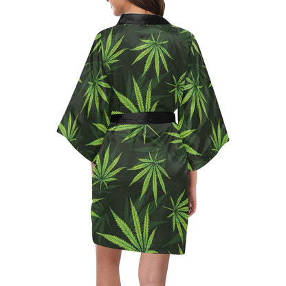 Pot Leaf Pattern Print Design A03 Women's Short Kimono