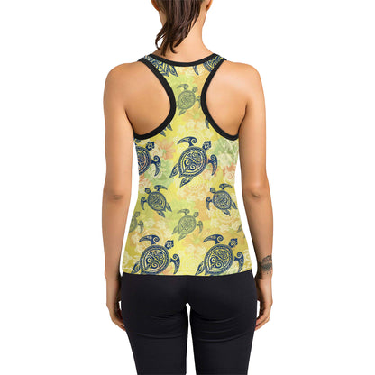 Hawaiian Turtle Tribal Design Print Women's Racerback Tank Top