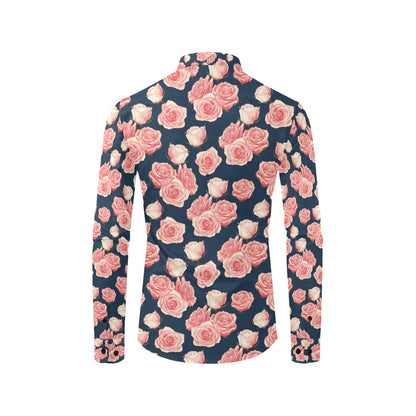 Rose Pattern Print Design A03 Men's Long Sleeve Shirt
