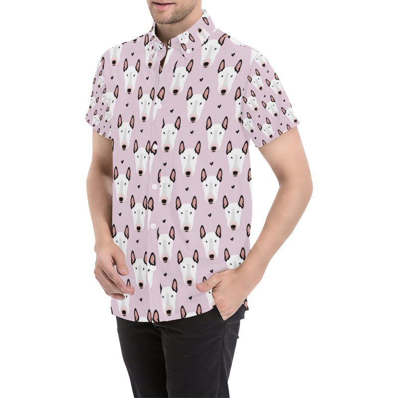 Bull Terrier Pink Print Pattern Men's Short Sleeve Button Up Shirt