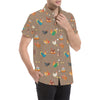 Chicken Happy Print Pattern Men's Short Sleeve Button Up Shirt