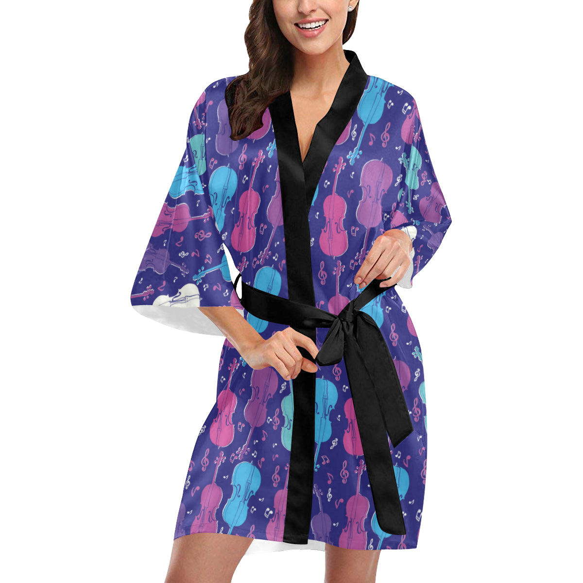 Cello Pattern Print Design 01 Women's Short Kimono