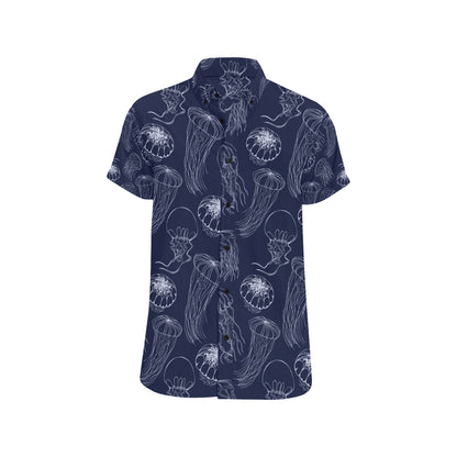 Jellyfish Pattern Print Design 05 Men's Short Sleeve Button Up Shirt