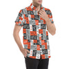 Music Note Design Themed Print Men's Short Sleeve Button Up Shirt