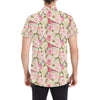 Bird Butterfly Pink Flower Print Pattern Men's Short Sleeve Button Up Shirt