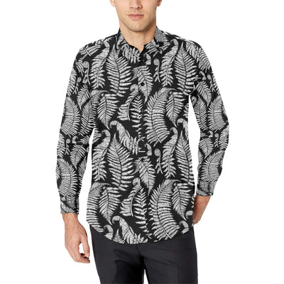 Fern Leave Black White Print Pattern Men's Long Sleeve Shirt