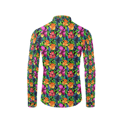 Tropical Folower Colorful Print Men's Long Sleeve Shirt