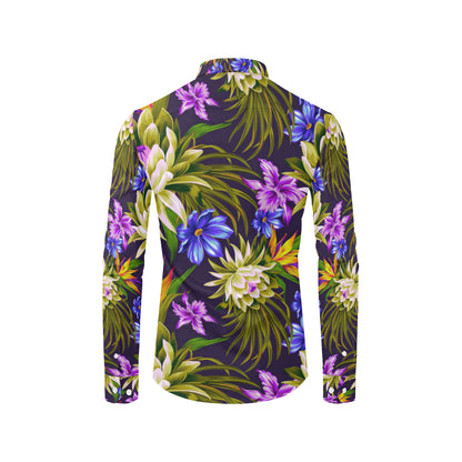 Water Lily Pattern Print Design WL08 Men's Long Sleeve Shirt