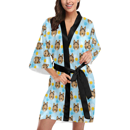 Collies Pattern Print Design 02 Women's Short Kimono