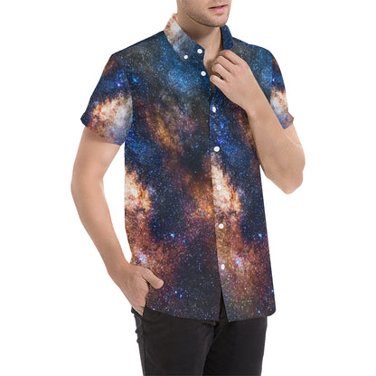 Celestial Milky way Galaxy Men's Short Sleeve Button Up Shirt