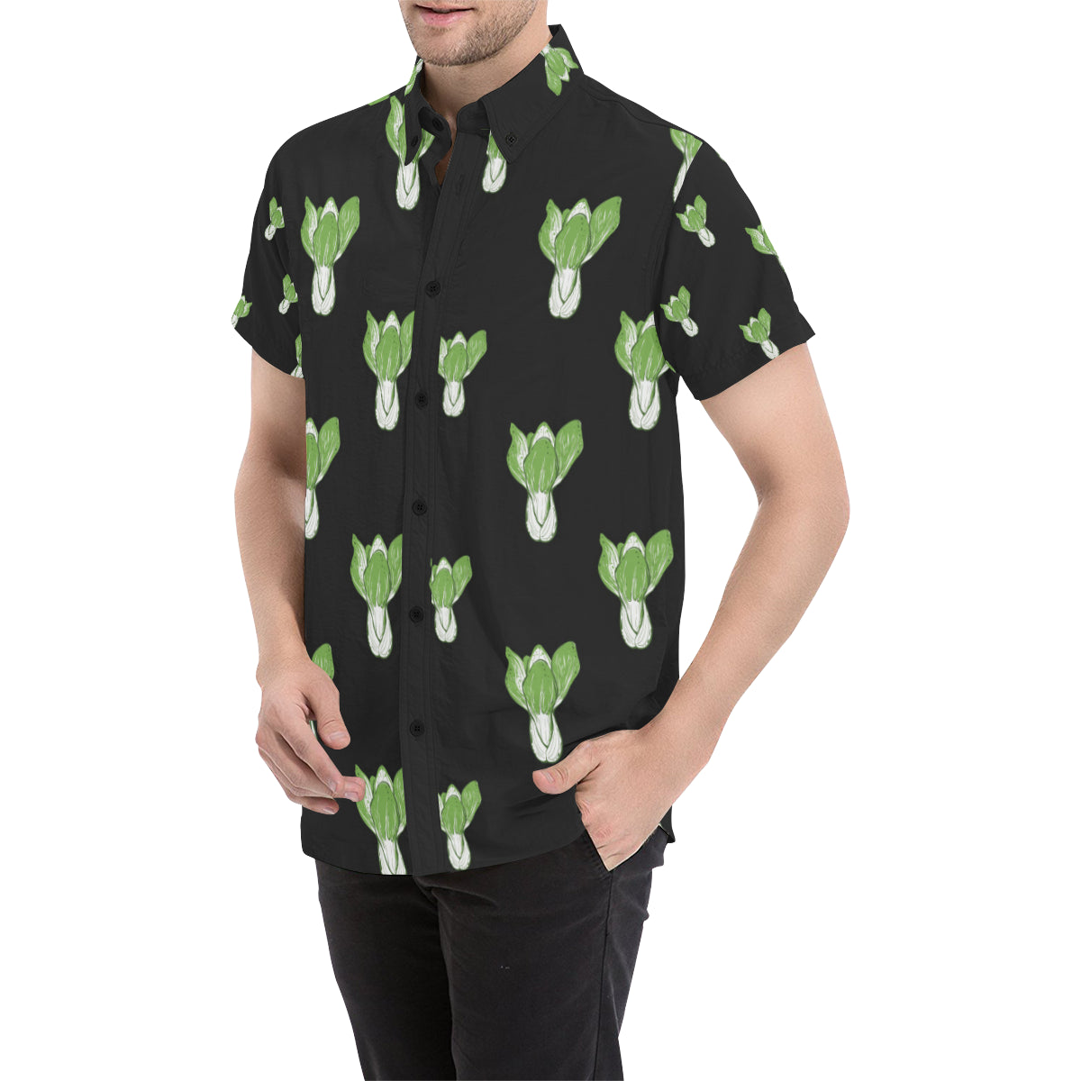 Kale Pattern Print Design 02 Men's Short Sleeve Button Up Shirt