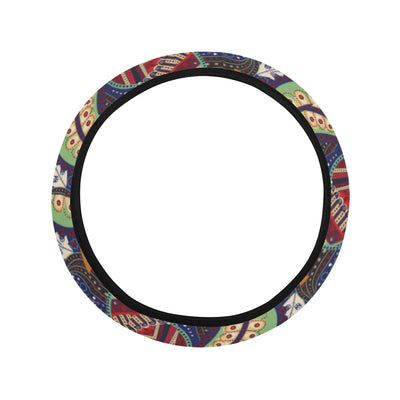 Paisley Boho Pattern Print Design A03 Steering Wheel Cover with Elastic Edge