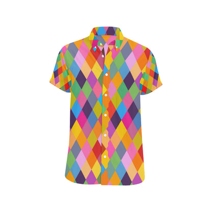 Harlequin Pattern Print Design 02 Men's Short Sleeve Button Up Shirt