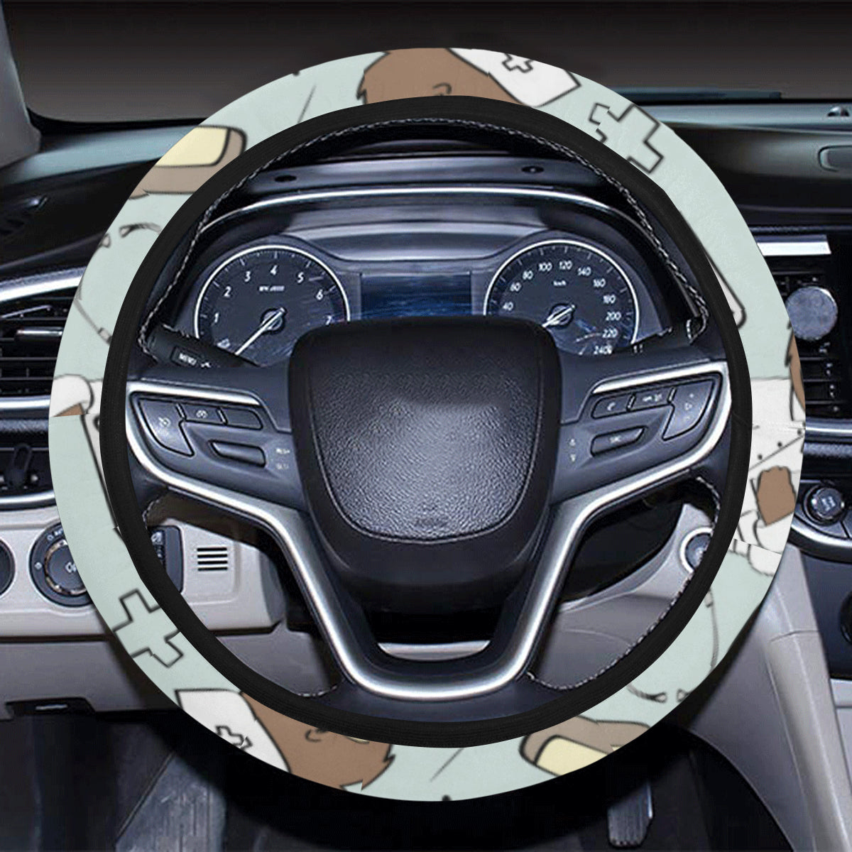 Nurse Bear Pattern Print Design A01 Steering Wheel Cover with Elastic Edge