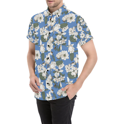 Magnolia Pattern Print Design 01 Men's Short Sleeve Button Up Shirt