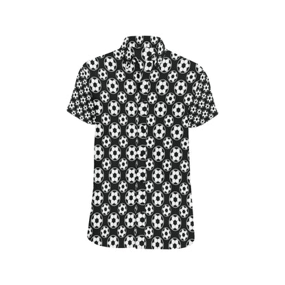 Soccer Ball Black Print Pattern Men's Short Sleeve Button Up Shirt