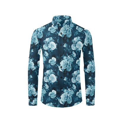 Rose Blue Pattern Print Design RO014 Men's Long Sleeve Shirt