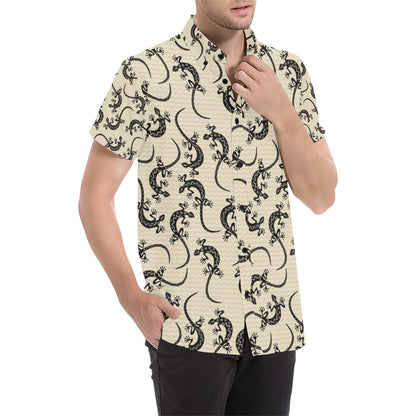 lizard Pattern Print Design 02 Men's Short Sleeve Button Up Shirt
