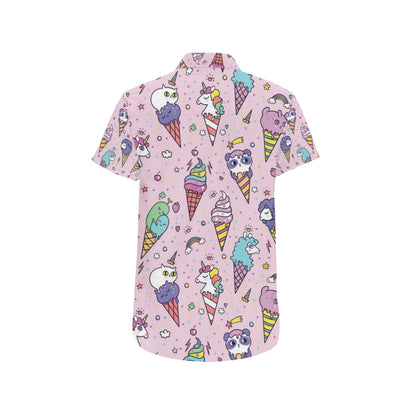 Ice Cream Pattern Print Design IC05 Men's Short Sleeve Button Up Shirt