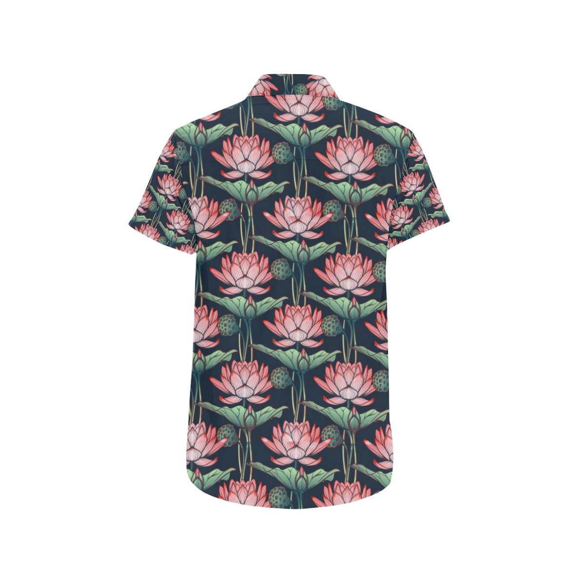 Water Lily Pattern Print Design WL03 Men's Short Sleeve Button Up Shirt